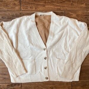 Madewell Cream Color-Block Button Cardigan sz Large Sweater V-neck Relaxed Fit